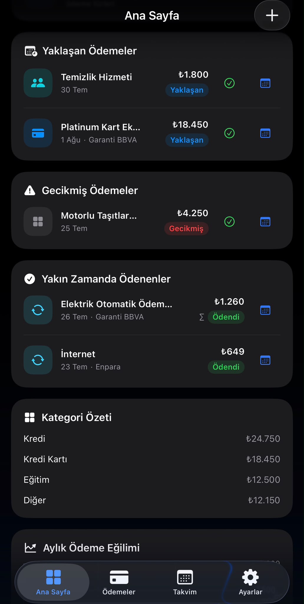 PayPilot dashboard showing upcoming, overdue and completed payments